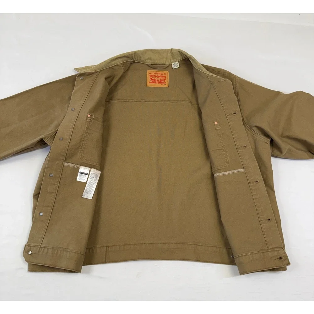 Levis Mens 3XL Khaki Canvas Chore Coat Corduroy Collar Workwear Jacket ECU - Picture 3 of 12